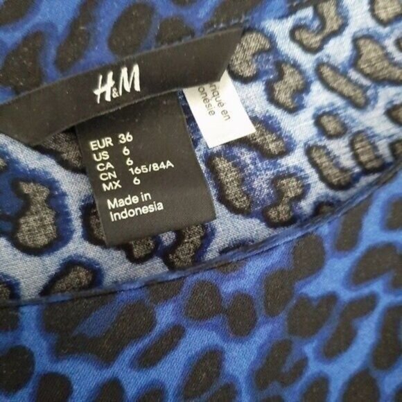 H&M Leopard Print Flowy Mini Dress Blue & Black Sz 6 - Picture 8 of 9